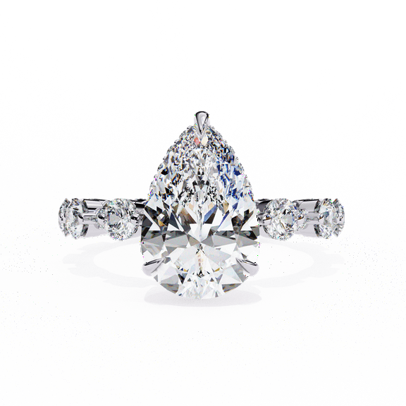 3.06 CT Pear Shape Lab Grown Diamond 14k White Gold With Prong Set Engagement Ring, Hidden Halo Wedding Anniversary Gift Ring For Bridal