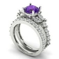 thumbnail image 1 of 3.06 ct Brilliant Round Cut Natural Amethyst 18K White Gold Solitaire with Accents Engagement Bridal Wedding Ring Band Set size 6.25, 1 of 7