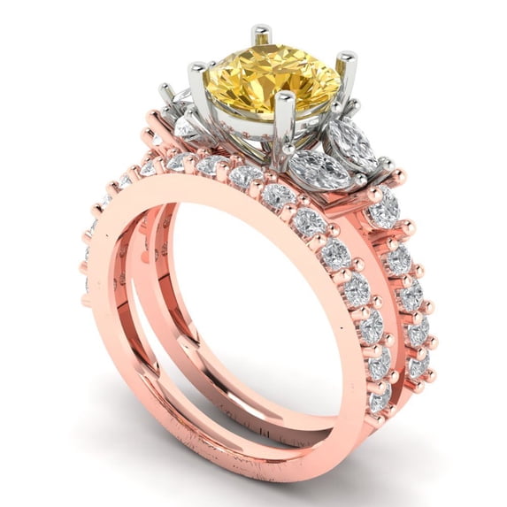 3.06 ct Brilliant Round Cut Natural Citrine 14k Rose/White Gold Solitaire with Accents Engagement Bridal Wedding Ring Band Set size 4.5