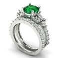 thumbnail image 1 of 3.06 ct Brilliant Round Cut Emerald 18K White Gold Solitaire with Accents Engagement Bridal Wedding Ring Band Set size 3.5, 1 of 7