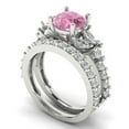thumbnail image 1 of 3.06 ct Brilliant Round Cut Pink Zircon 18K White Gold Solitaire with Accents Engagement Bridal Wedding Ring Band Set size 4.75, 1 of 7