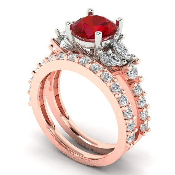 3.06 ct Brilliant Round Cut Pink Tourmaline 18K Rose/White Gold Solitaire with Accents Engagement Bridal Wedding Ring Band Set size 3.5