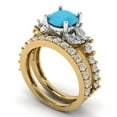 thumbnail image 1 of 3.06 ct Brilliant Round Cut Turquoise 14k Yellow/White Gold Solitaire with Accents Engagement Bridal Wedding Ring Band Set size 9.25, 1 of 7