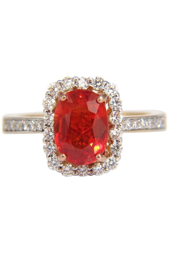 3.08ct NATURAL BRIGHT REDDISH ORANGE SAPPHIRE DIAMONDS HALO RING 14KT
