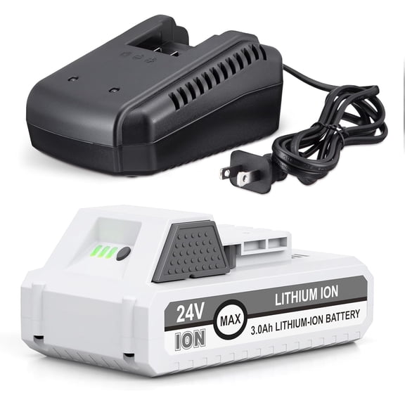 3.0Ah 24VBAT-LTE Replacement Lithium-iON Battery+Fast Charger for Snow* Joe 24V Cordless Power Tools Starter Kit Compatible with Snow* Joe 24VBAT-LTE 24V ion+Models