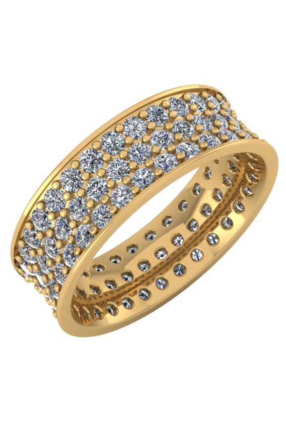 3.0Ct Round Cut Natural Diamond Concave 3Row Anniversary Wedding Eternity Band Ring Solid 18k Gold IJ SI2