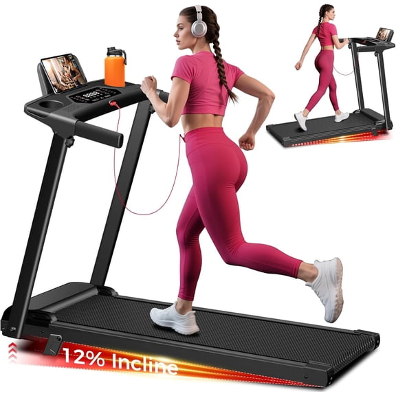 3.0HP Folding Treadmill with Incline Compact Walking Pad for Home, Portable Electric Treadmill with Handles Lightweight Running Machine Under Desk Treadmill 300LBS Capacity Small Space Exercise