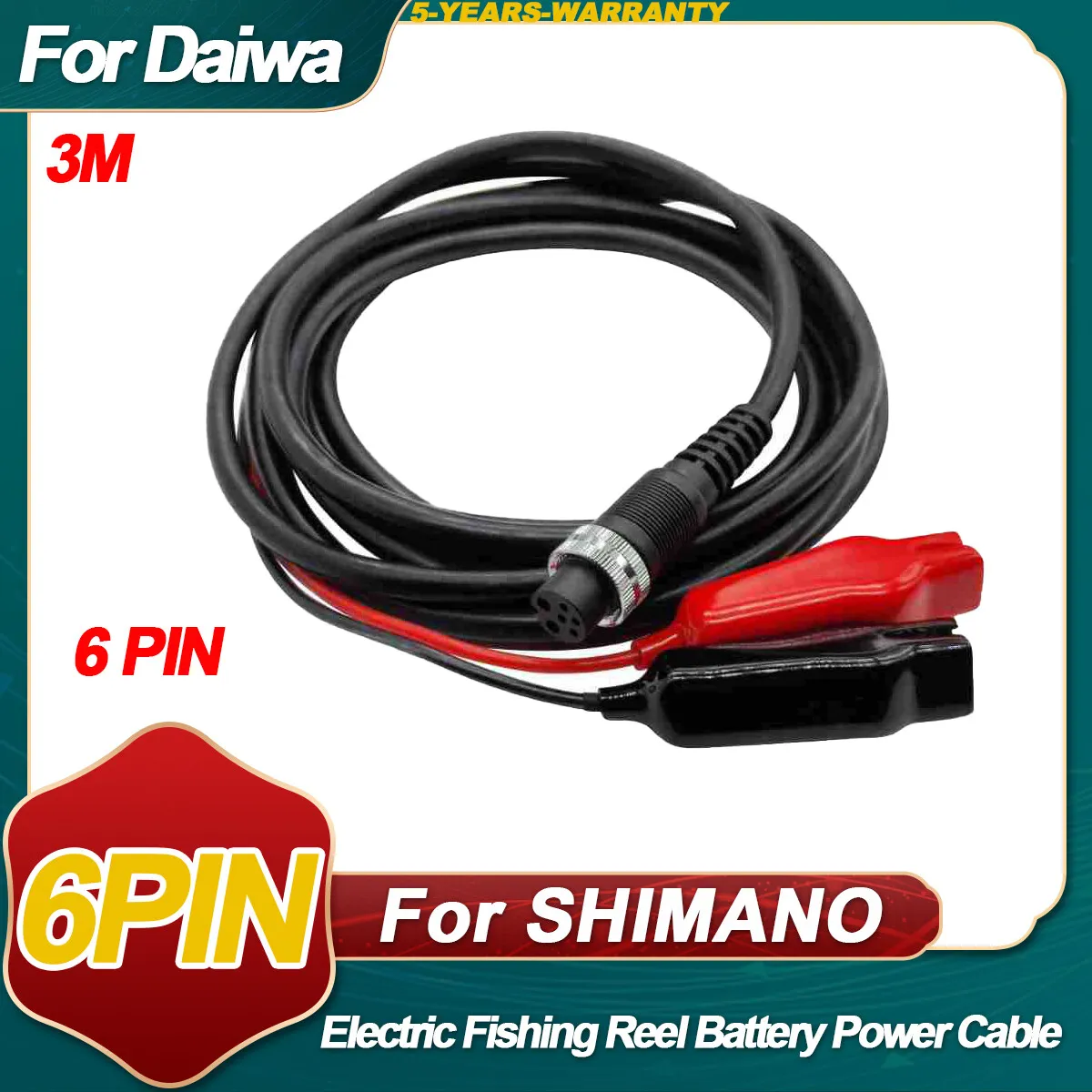 3.0M Power Cable For Shimano 6PIN Electric Reel Power Cord 6 Pin