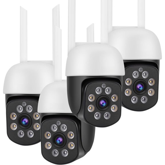 3.0MP Outdoor WiFi PTZ Camera, 2.4G WiFi, Auto , 2 Way Audio, Spot Night Vision, Compatible with Alexa, SD Card & Cloud Storage, ONVlF Compliant RTSP IP CCTV Camera(4pcs)