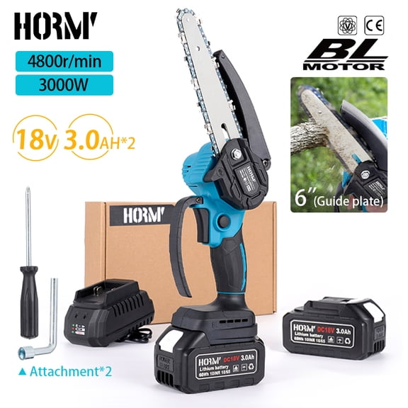 Hormy Mini Chainsaw Cordless 6 Inch with 2 Battery, Mini Power Chain Saw with Security Switch Handheld Small Chainsaw for Tree Trimming Wood Cutting