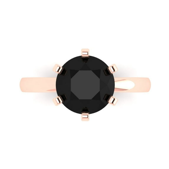 Clara Pucci 14K Rose Gold 3ct Onyx Solitaire Ring for Women