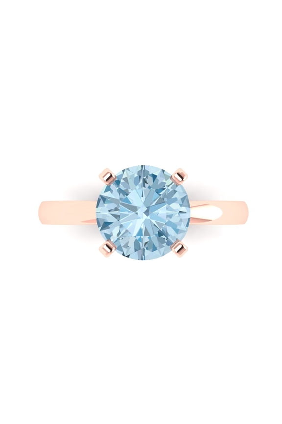 14K Rose Gold 3ct Blue Solitaire Ring for Women