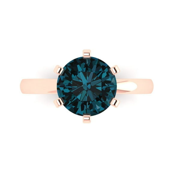 3.0ct Round Cut Blue Natural London Blue Topaz 18k Pink Rose Gold Engraving Statement Bridal Wedding Designer Ring Size 10.5
