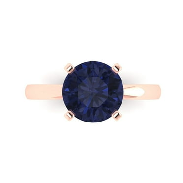 3.0ct Round Cut Blue Sapphire 14k Pink Rose Gold Engraving Statement Bridal Wedding Solitaire Designer Ring Size 7.5