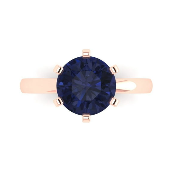 3.0ct Round Cut Blue Sapphire 18k Pink Rose Gold Engraving Statement Bridal Wedding Solitaire Designer Ring Size 5.5