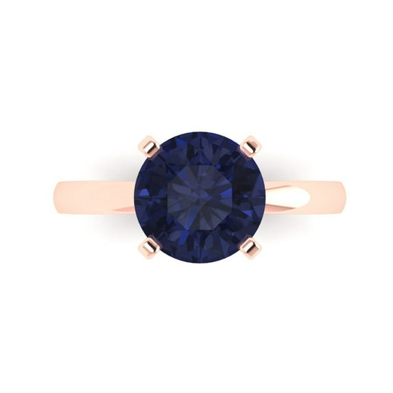 3.0ct Round Cut Blue Sapphire 18k Pink Rose Gold Engraving Statement Bridal Wedding Solitaire Designer Ring Size 8