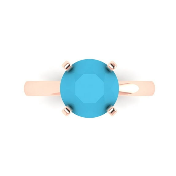 3.0ct Round Cut Blue Turquoise 18k Pink Rose Gold Engraving Statement Bridal Wedding Solitaire Designer Ring Size 5