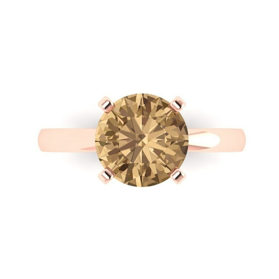 Clara Pucci 14K Rose Gold 3ct Champagne Solitaire Ring for Women