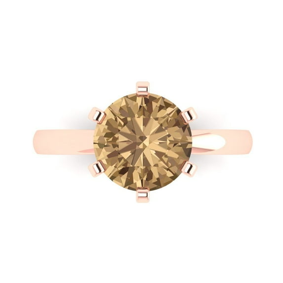 Clara Pucci 14K Rose Gold 3ct Champagne Solitaire Ring for Women