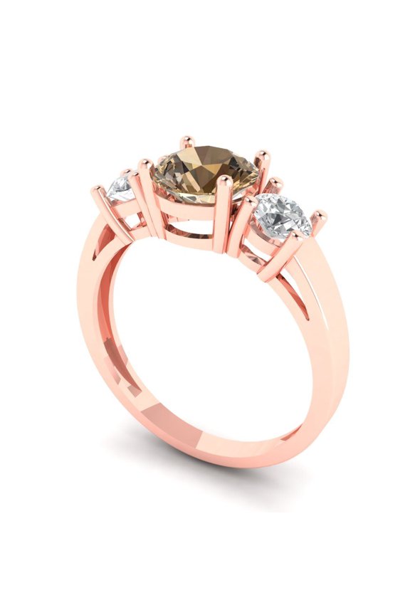 3.0ct Round Cut Brown Champagne Crystal 18k Pink Rose Gold Engraving Statement Bridal Wedding Designer Ring Size 8.75