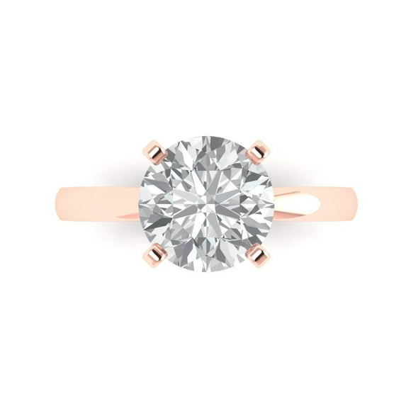 3.0ct Round Cut Clear Moissanite 18k Pink Rose Gold Engraving Statement Bridal Wedding Solitaire Designer Ring Size 11