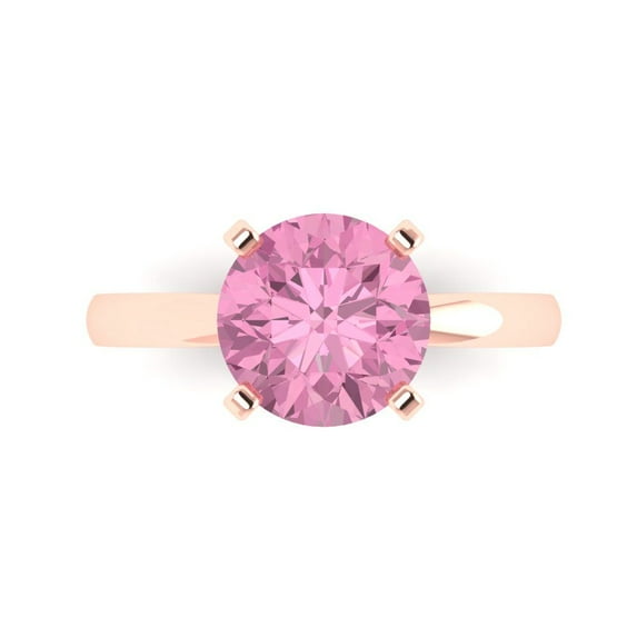 Clara Pucci 14K Rose Gold 3ct Pink Solitaire Ring for Women