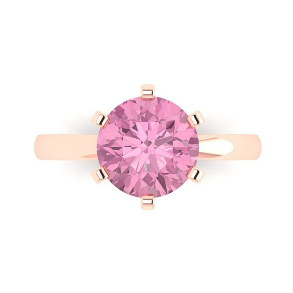 3.0ct Round Cut Pink Crystal 18k Pink Rose Gold Engraving Statement Bridal Wedding Solitaire Designer Ring Size 3.5