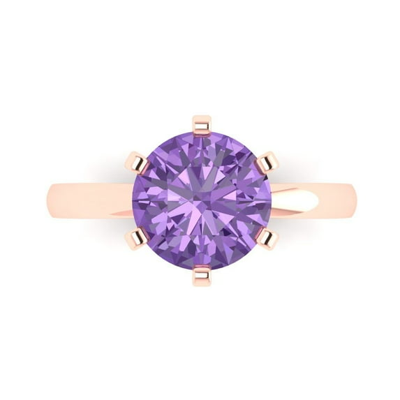 3.0ct Round Cut Purple Alexandrite 18k Pink Rose Gold Engraving Statement Bridal Wedding Solitaire Designer Ring Size 4.5