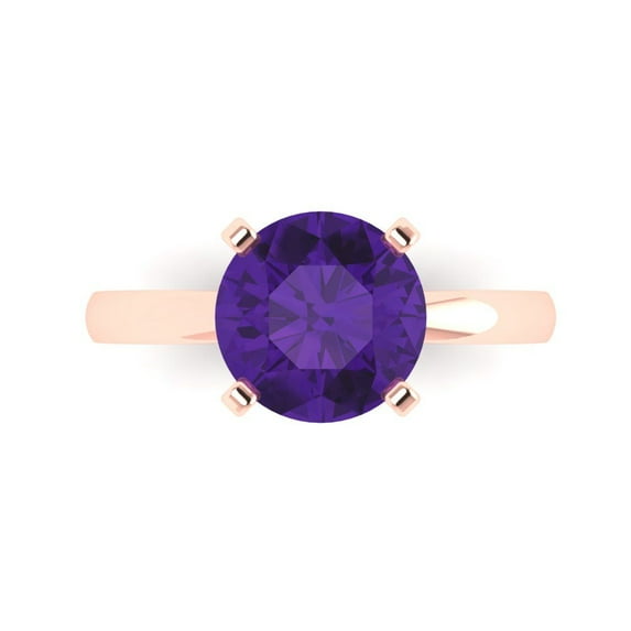 Clara Pucci 14K Rose Gold 3ct Amethyst Solitaire Ring for Women