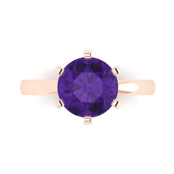 Clara Pucci 14K Rose Gold 3ct Amethyst Solitaire Ring for Women