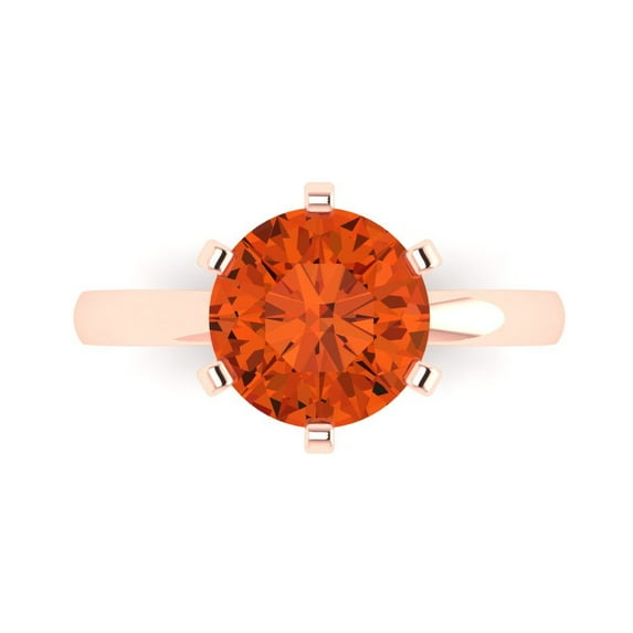 Clara Pucci 14K Rose Gold 3ct Red Solitaire Ring for Women