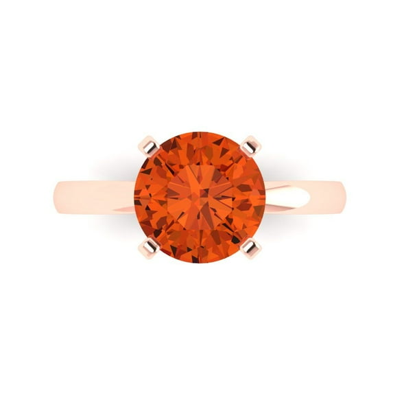 Clara Pucci 14K Rose Gold 3ct Red Solitaire Ring for Women