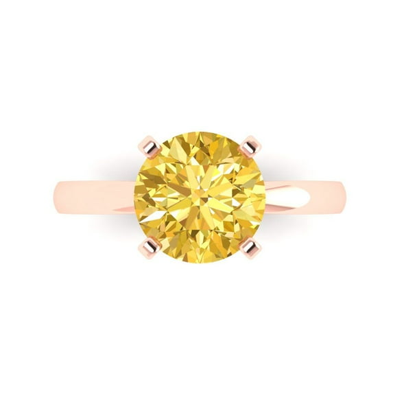 3.0ct Round Cut Yellow Natural Citrine 18k Pink Rose Gold Engraving Statement Bridal Wedding Solitaire Designer Ring Size 10.5