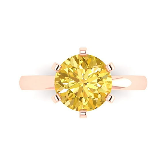 3.0ct Round Cut Yellow Natural Citrine 18k Pink Rose Gold Engraving Statement Bridal Wedding Solitaire Designer Ring Size 4