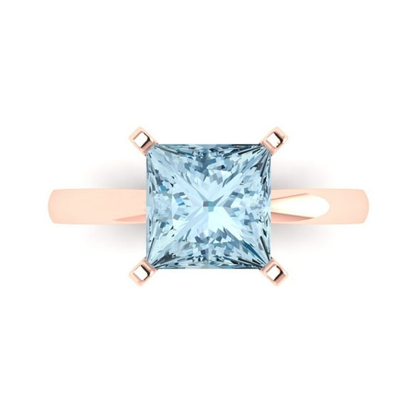 3 ct Princess Cut Natural Sky Blue Topaz Solitaire 18K Rose Gold Womens Engagement Ring