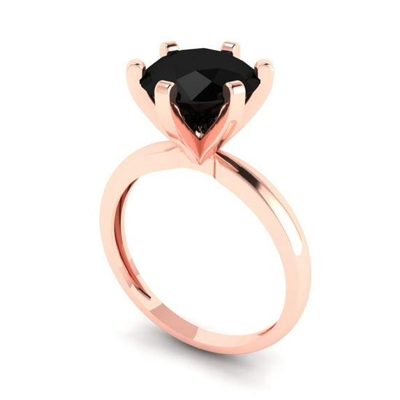 3.0ct round cut black natural onyx 14k rose gold Bridal Wedding Engagement Promise Anniversary Ring for Women size 5