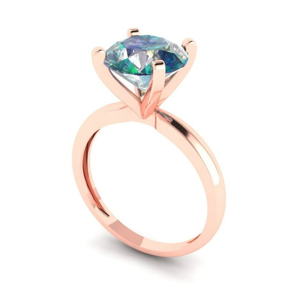3.0ct round cut blue moissanite 14k rose gold Bridal Wedding Engagement Promise Anniversary Ring for Women size 8
