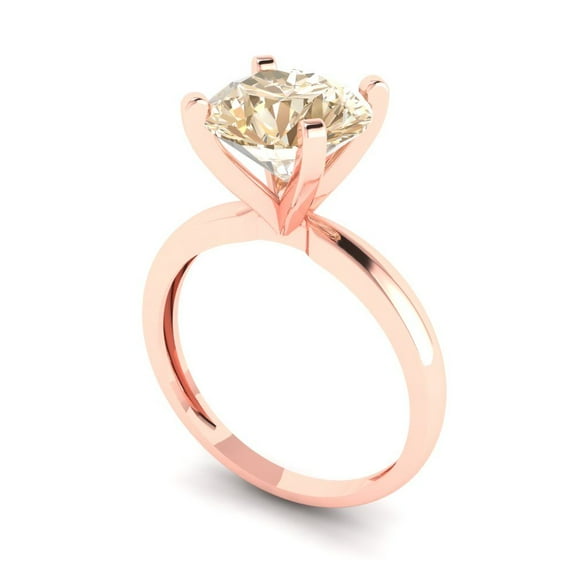 3.0ct round cut brown natural morganite 14k rose gold Bridal Wedding Engagement Promise Anniversary Ring for Women size 6.25