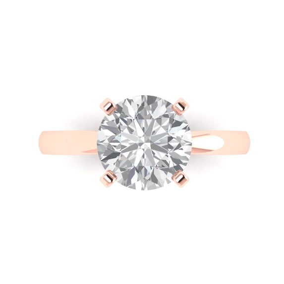 Clara Pucci 14K Rose Gold Solid Gold Moissanite Solitaire Anniversary Ring for Women - 3 cttw Round Cut
