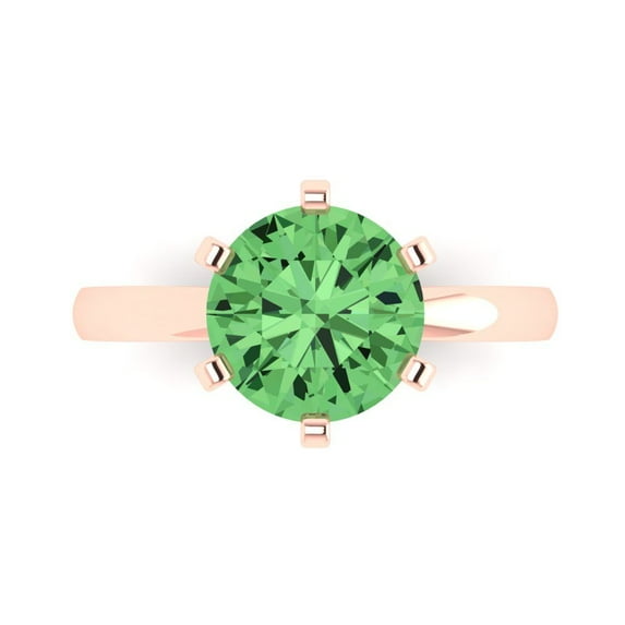 Clara Pucci 14K Rose Gold Solid Gold Green Solitaire Anniversary Ring for Women - 3 cttw Round Cut