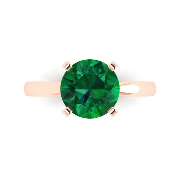 Clara Pucci 14K Rose Gold Solid Gold Emerald Solitaire Anniversary Ring for Women - 3 cttw Round Cut