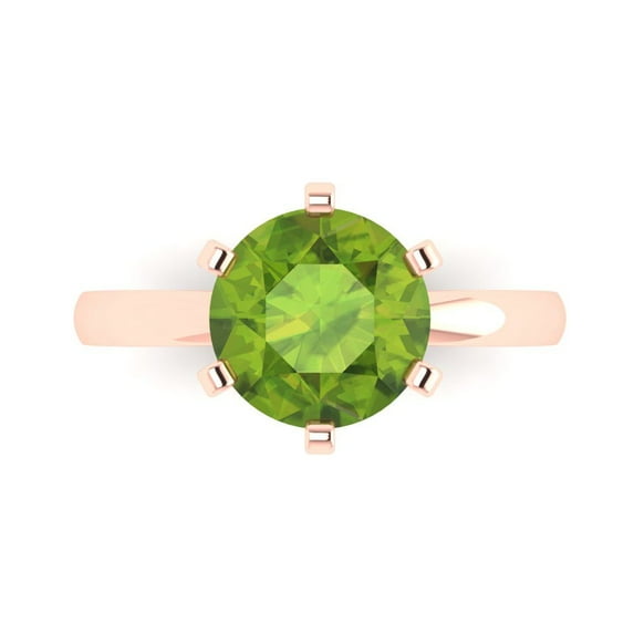 Clara Pucci 14K Rose Gold Solid Gold Peridot Solitaire Anniversary Ring for Women - 3 cttw Round Cut