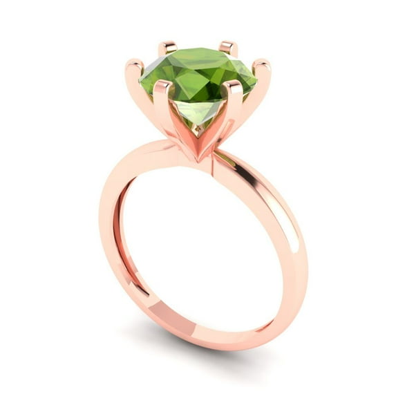 3.0ct round cut green natural peridot 14k rose gold Bridal Wedding Engagement Promise Anniversary Ring for Women size 5.75