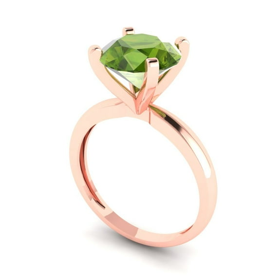 3.0ct round cut green natural peridot 14k rose gold Bridal Wedding Engagement Promise Anniversary Ring for Women size 6.5