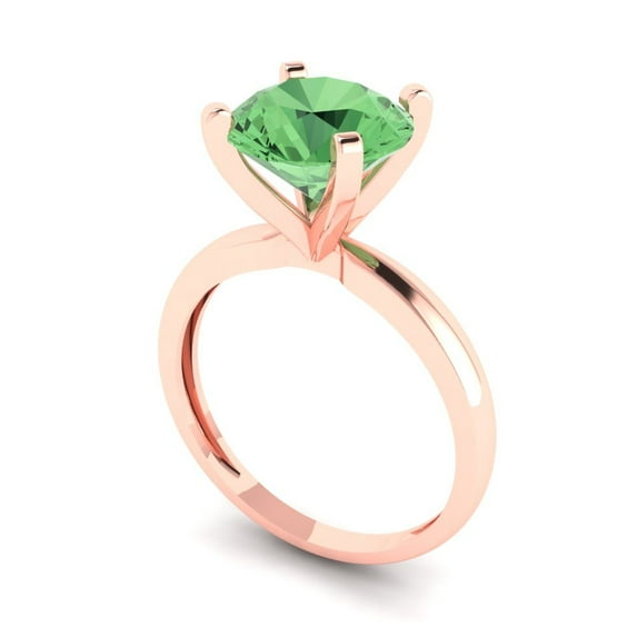 3.0ct round cut green Zircon 18k rose gold Bridal Wedding Engagement Promise Anniversary Ring for Women size 10.5