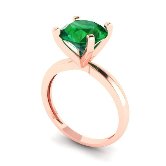 3.0ct round cut green emerald 18k rose gold Bridal Wedding Engagement Promise Anniversary Ring for Women size 6.75