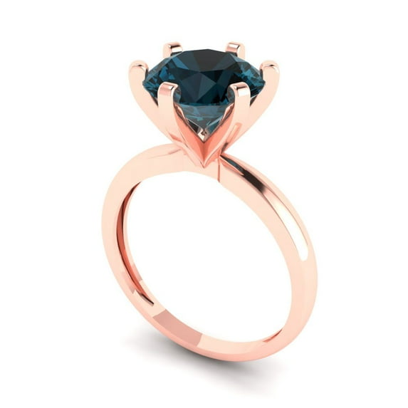 3.0ct round cut natural london blue topaz 14k rose gold Bridal Wedding Engagement Promise Anniversary Ring for Women size 6.75