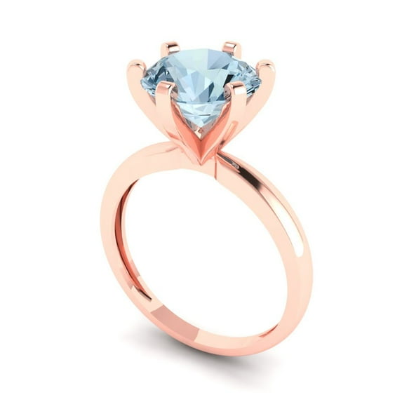 3.0ct round cut natural swiss blue topaz 14k rose gold Bridal Wedding Engagement Promise Anniversary Ring for Women size 3.5