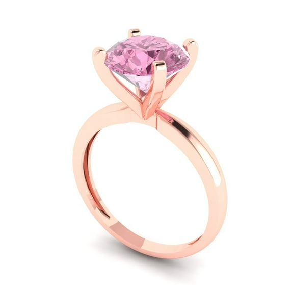 3.0ct round cut pink Zircon 18k rose gold Bridal Wedding Engagement Promise Anniversary Ring for Women size 8