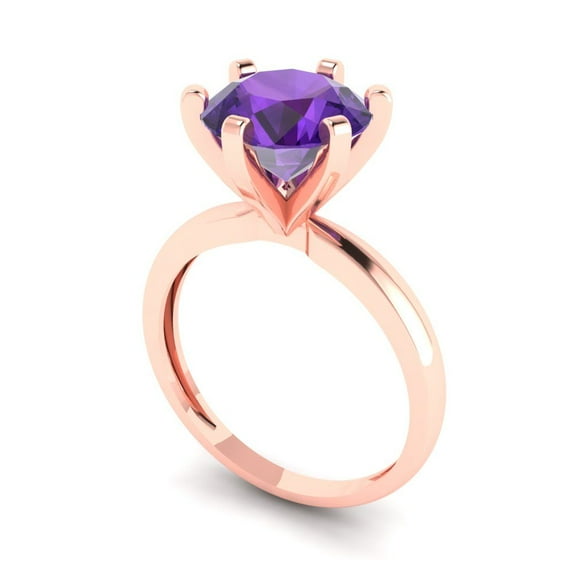 3.0ct round cut purple natural amethyst 18k rose gold Bridal Wedding Engagement Promise Anniversary Ring for Women size 10